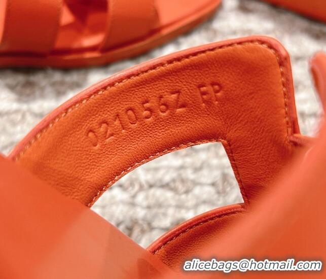 Luxury Hermes Classic Oran Calfskin Flat Slide Sandals Orange 530034