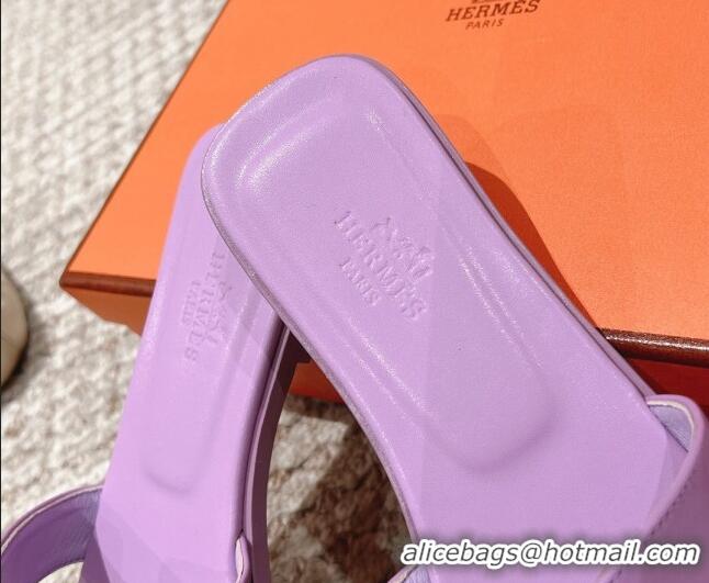 Best Grade Hermes Classic Oran Calfskin Flat Slide Sandals Purple 530035