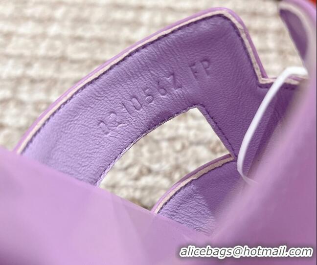 Best Grade Hermes Classic Oran Calfskin Flat Slide Sandals Purple 530035