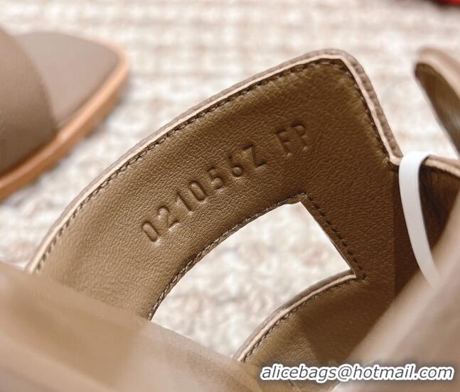 Good Quality Hermes Classic Oran Flat Slide Sandals in Grained Leather Elephant Grey 530039