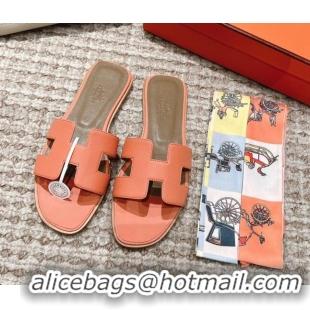 Cheap Price Hermes Classic Oran Flat Slide Sandals in Grained Leather Peachy Pink 530046