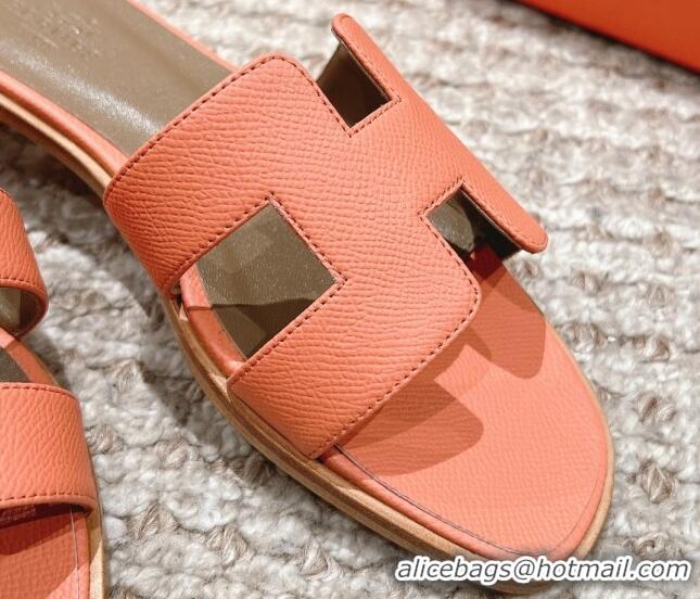 Cheap Price Hermes Classic Oran Flat Slide Sandals in Grained Leather Peachy Pink 530046