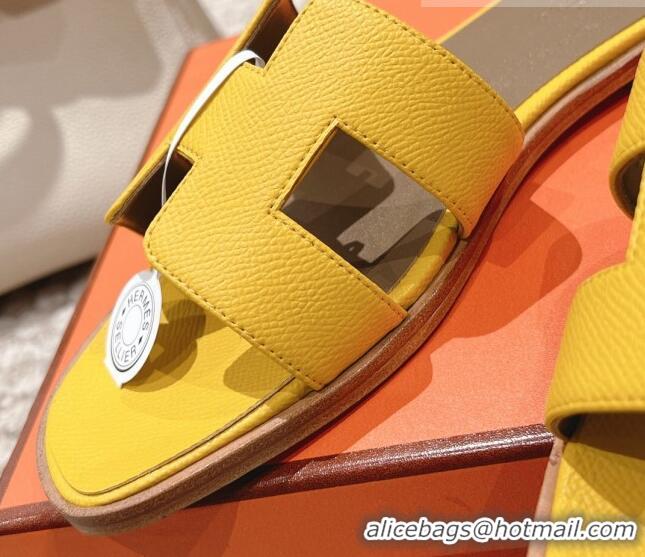 Trendy Design Hermes Classic Oran Flat Slide Sandals in Grained Leather Yellow 530048