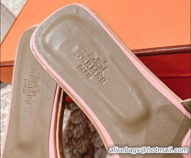 Charming Hermes Classic Oran Flat Slide Sandals in Grained Leather Light Pink 30530049