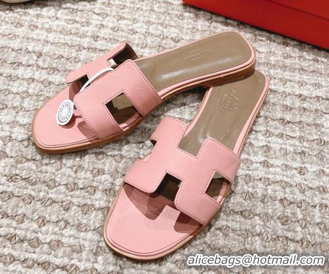 Charming Hermes Classic Oran Flat Slide Sandals in Grained Leather Light Pink 30530049