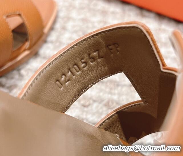 Discount Hermes Classic Oran Flat Slide Sandals in Grained Leather Brown/Grey 530050