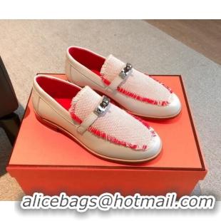 Purchase Hermes Destin loafers in calfskin and fringed canvas White 0530059