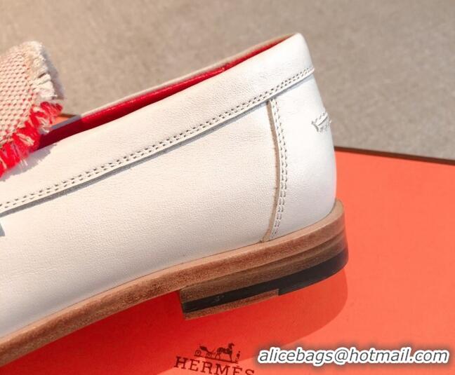 Purchase Hermes Destin loafers in calfskin and fringed canvas White 0530059