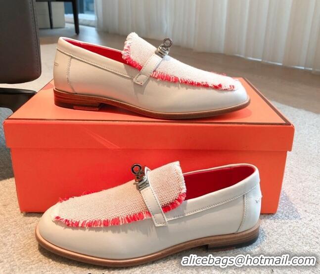 Purchase Hermes Destin loafers in calfskin and fringed canvas White 0530059