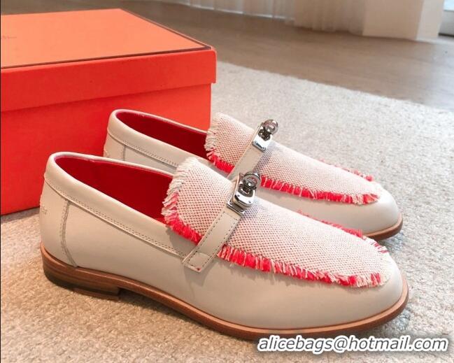 Purchase Hermes Destin loafers in calfskin and fringed canvas White 0530059