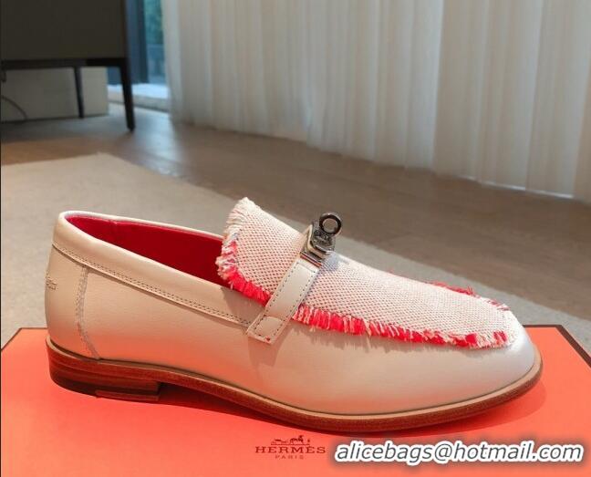 Purchase Hermes Destin loafers in calfskin and fringed canvas White 0530059