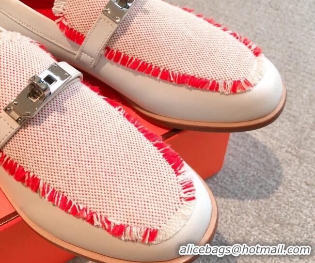 Purchase Hermes Destin loafers in calfskin and fringed canvas White 0530059