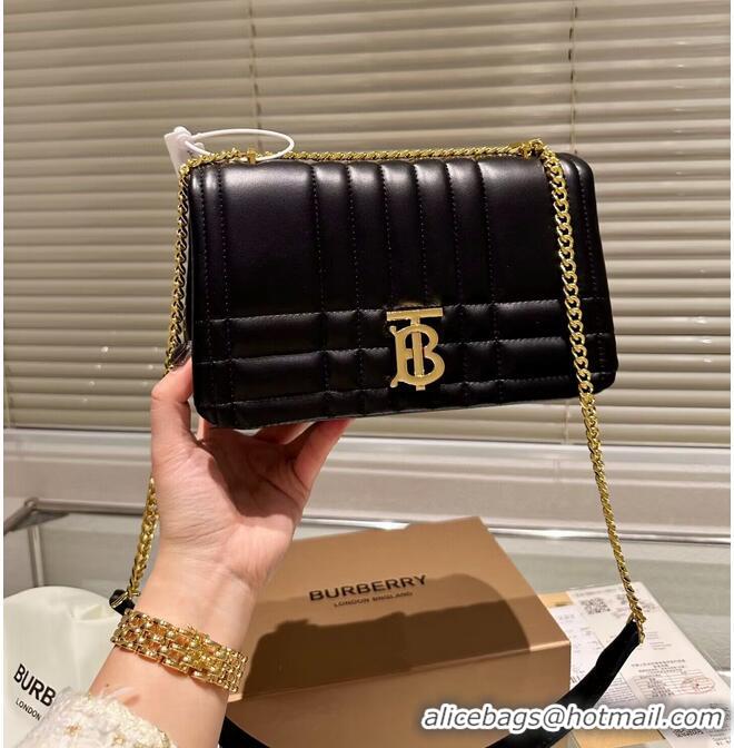 Buy Grade BurBerry Original Leather Lola Clutch Shoulder Bag 90188 Black & Gold-Tone