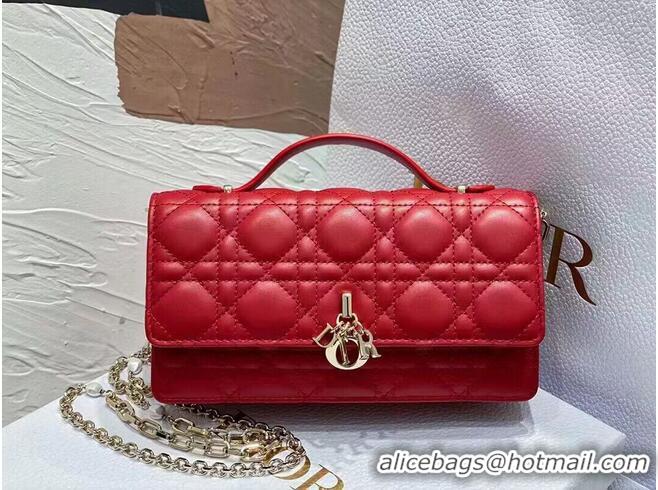 Famous Brand Dior Lady Original Leather Pearl Clutch Bag 6617 Red