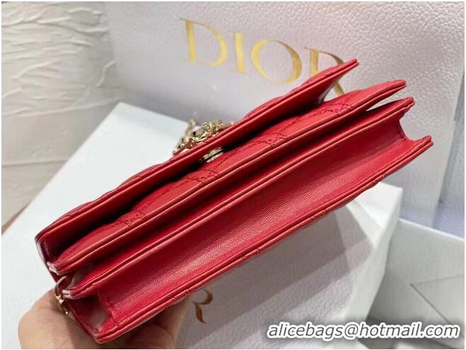 Famous Brand Dior Lady Original Leather Pearl Clutch Bag 6617 Red