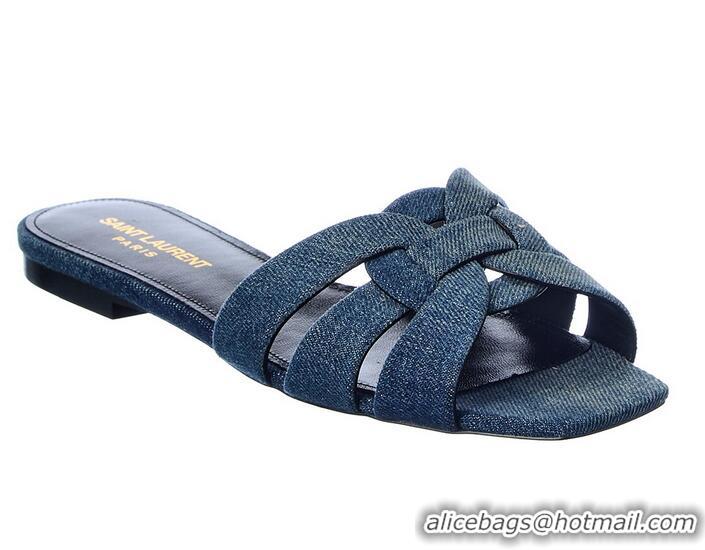 ​Top Grade Yves Saint Laurent Tribute Slides Womens YSL1023 Denim Blue