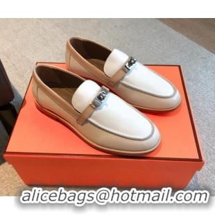 Stylish Hermes Destin loafers in Calfskin White/Beige 530062