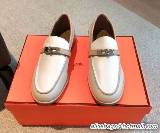 Stylish Hermes Destin loafers in Calfskin White/Beige 530062