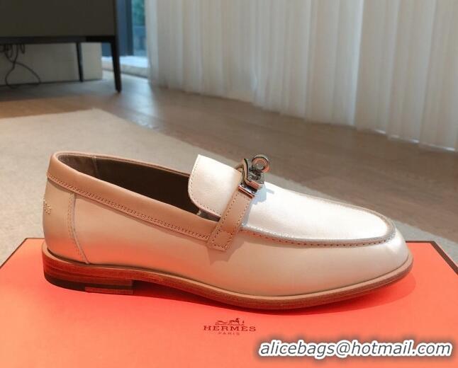 Stylish Hermes Destin loafers in Calfskin White/Beige 530062