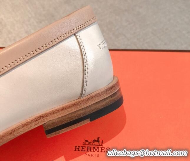 Stylish Hermes Destin loafers in Calfskin White/Beige 530062