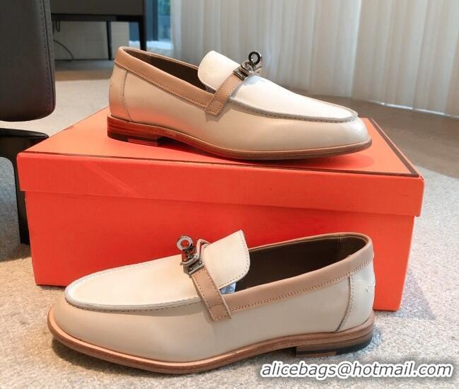 Stylish Hermes Destin loafers in Calfskin White/Beige 530062