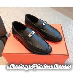 Sophisticated Hermes Destin loafers in Grained Leather Black 530063