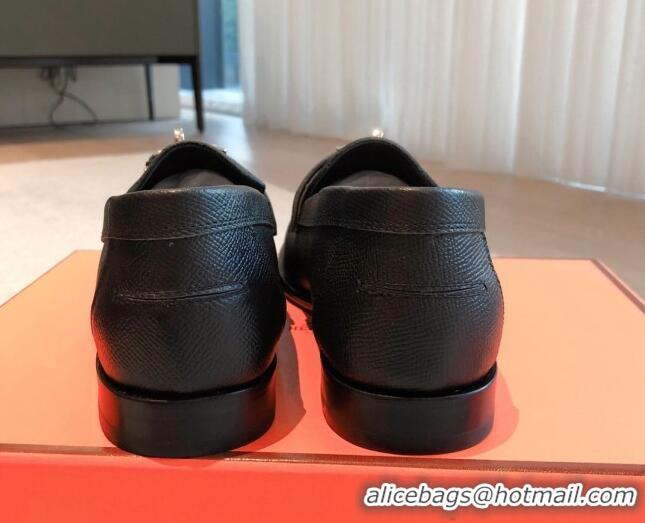 Sophisticated Hermes Destin loafers in Grained Leather Black 530063