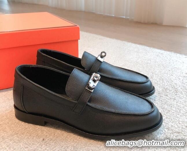 Sophisticated Hermes Destin loafers in Grained Leather Black 530063