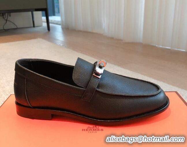 Sophisticated Hermes Destin loafers in Grained Leather Black 530063