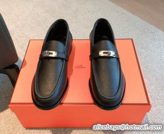 Sophisticated Hermes Destin loafers in Grained Leather Black 530063