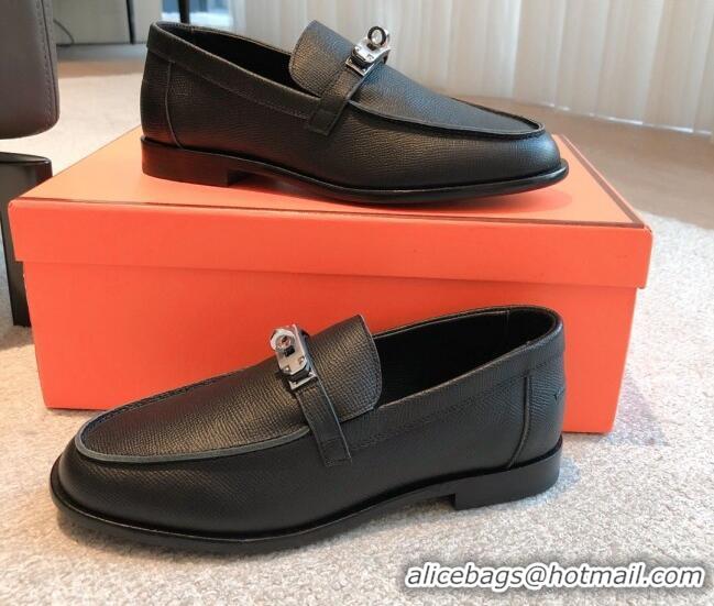 Sophisticated Hermes Destin loafers in Grained Leather Black 530063