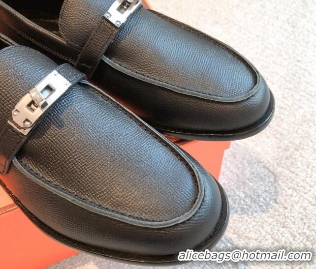 Sophisticated Hermes Destin loafers in Grained Leather Black 530063