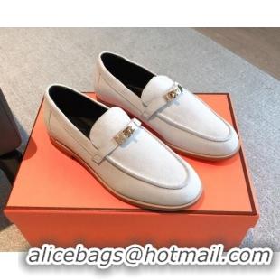 Best Grade Hermes Destin loafers in White Suede 530064