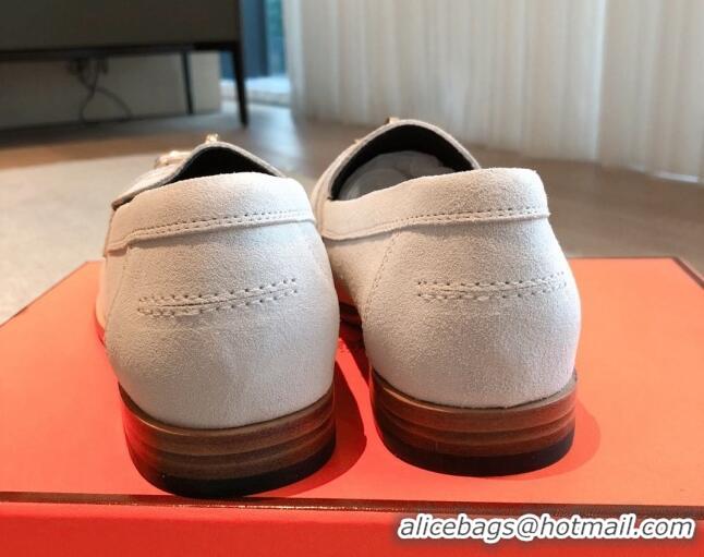 Best Grade Hermes Destin loafers in White Suede 530064