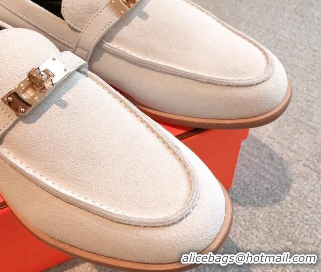 Best Grade Hermes Destin loafers in White Suede 530064