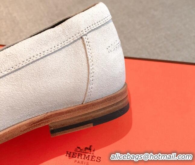 Best Grade Hermes Destin loafers in White Suede 530064