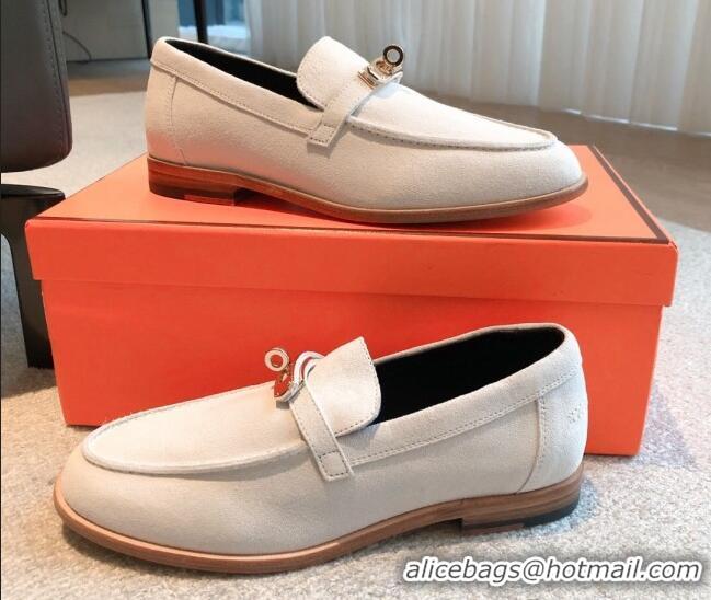 Best Grade Hermes Destin loafers in White Suede 530064