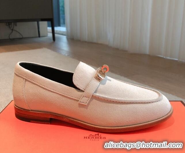 Best Grade Hermes Destin loafers in White Suede 530064