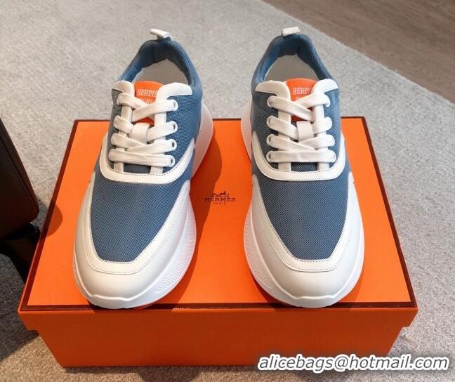 Purchase Hermes Giga sneakers in mesh pique and calfskin Denim Blue 530069