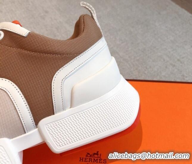 Grade Quality Hermes Giga sneakers in mesh pique and calfskin Beige/Brown 0530071