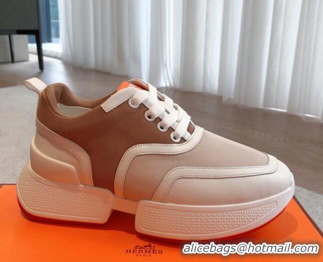 Grade Quality Hermes Giga sneakers in mesh pique and calfskin Beige/Brown 0530071