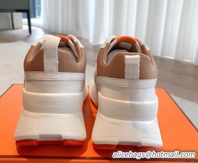 Grade Quality Hermes Giga sneakers in mesh pique and calfskin Beige/Brown 0530071