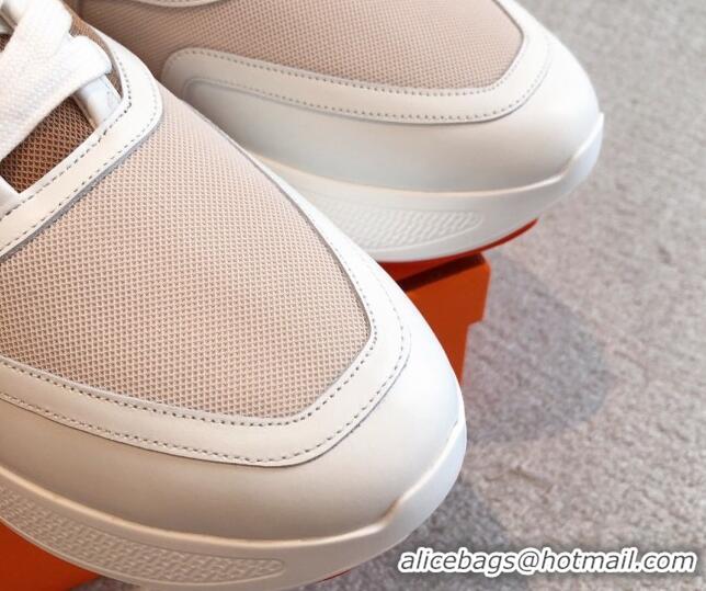 Grade Quality Hermes Giga sneakers in mesh pique and calfskin Beige/Brown 0530071