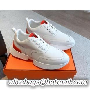 Unique Style Hermes Giga sneakers in mesh pique and calfskin White/Red 0530072