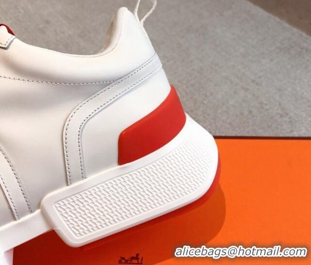 Unique Style Hermes Giga sneakers in mesh pique and calfskin White/Red 0530072