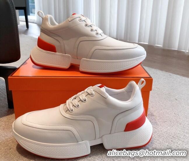 Unique Style Hermes Giga sneakers in mesh pique and calfskin White/Red 0530072