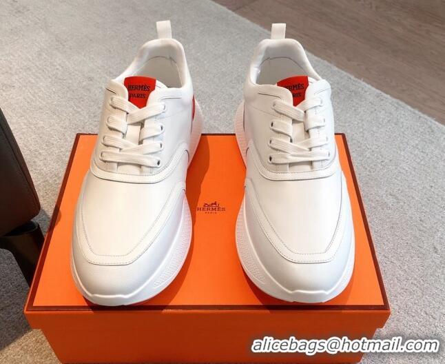 Unique Style Hermes Giga sneakers in mesh pique and calfskin White/Red 0530072