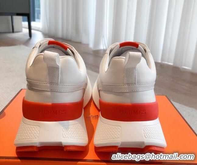 Unique Style Hermes Giga sneakers in mesh pique and calfskin White/Red 0530072