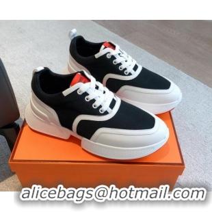 Durable Hermes Giga sneakers in mesh pique and calfskin White/Black 0530073