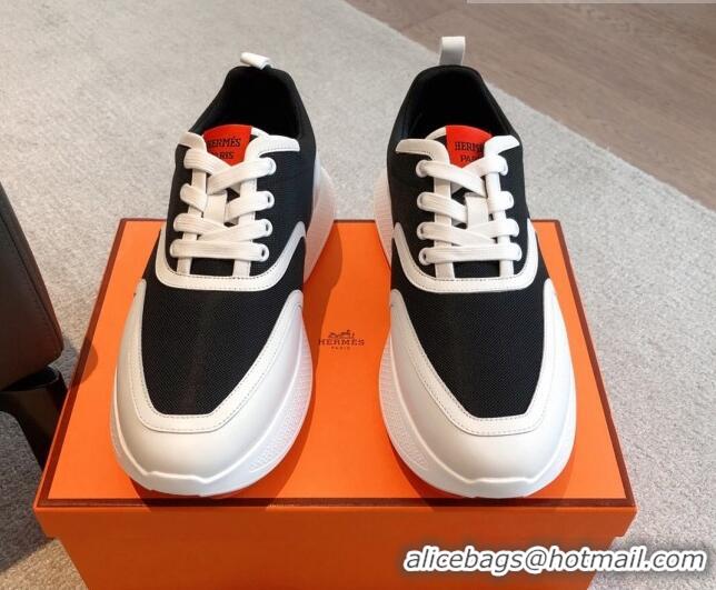 Durable Hermes Giga sneakers in mesh pique and calfskin White/Black 0530073